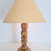 Mid-Century Modern Brutalist Wooden Table Lamp, France, 1950s