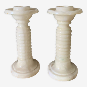 Pair of albatre candle holders