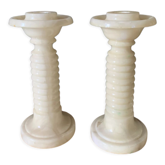 Pair of albatre candle holders