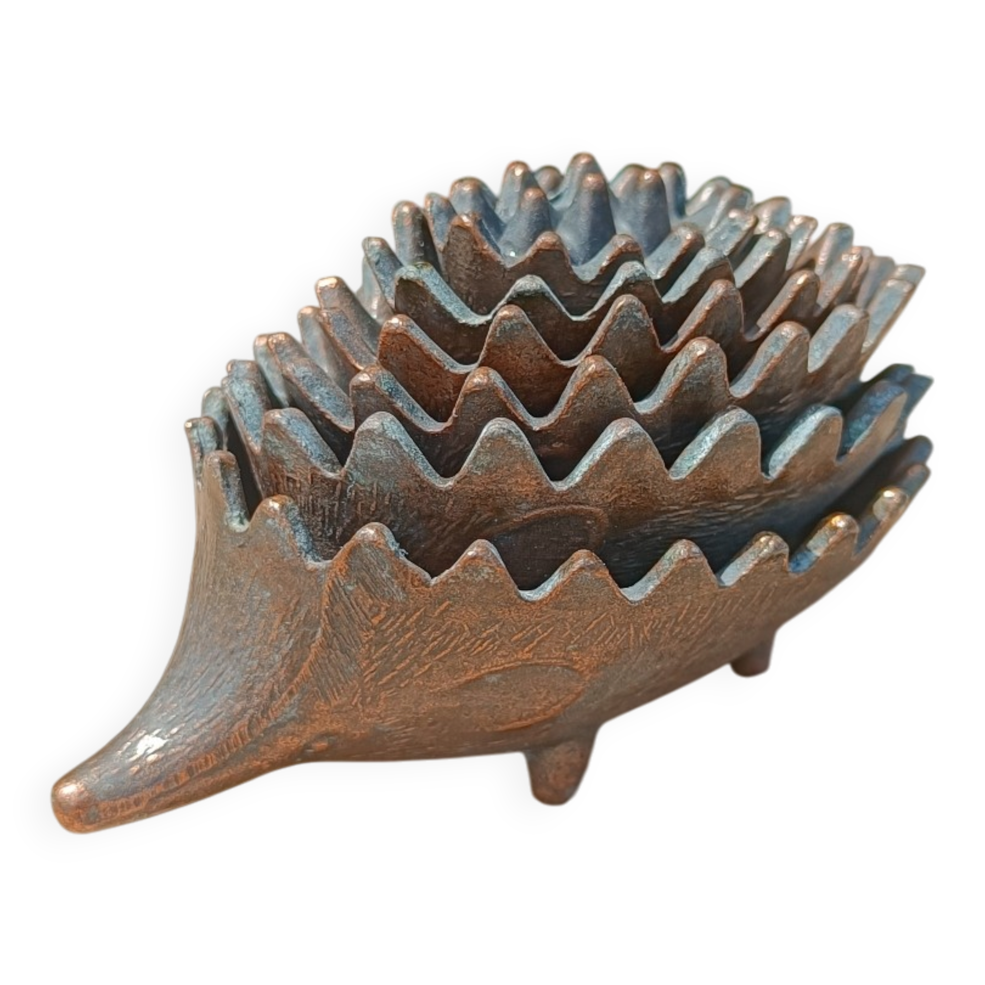 Vintage patinated metal hedgehog ashtrays – Greece