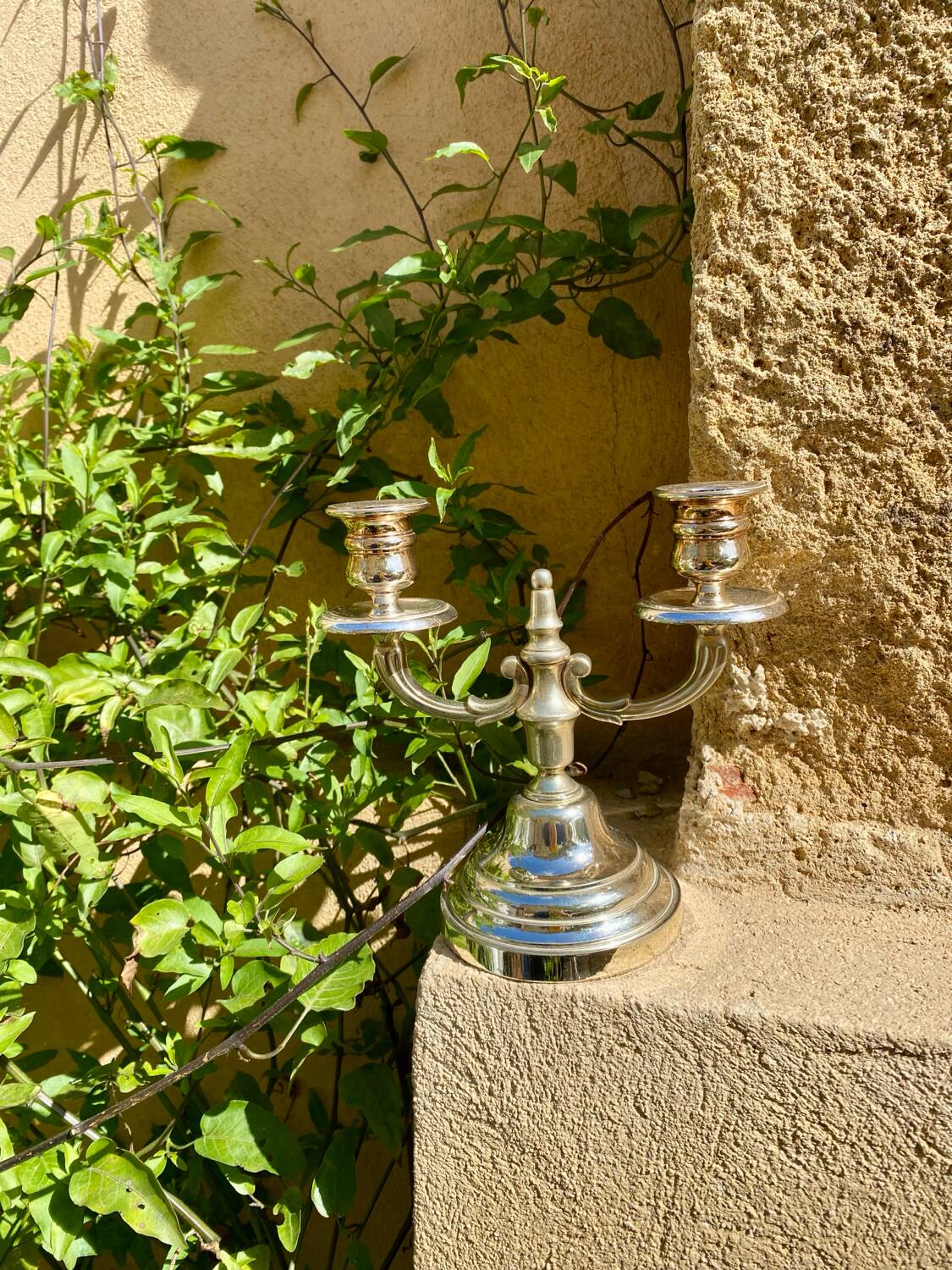 Double silver metal candlestick