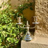 Chandelier double en métal argenté