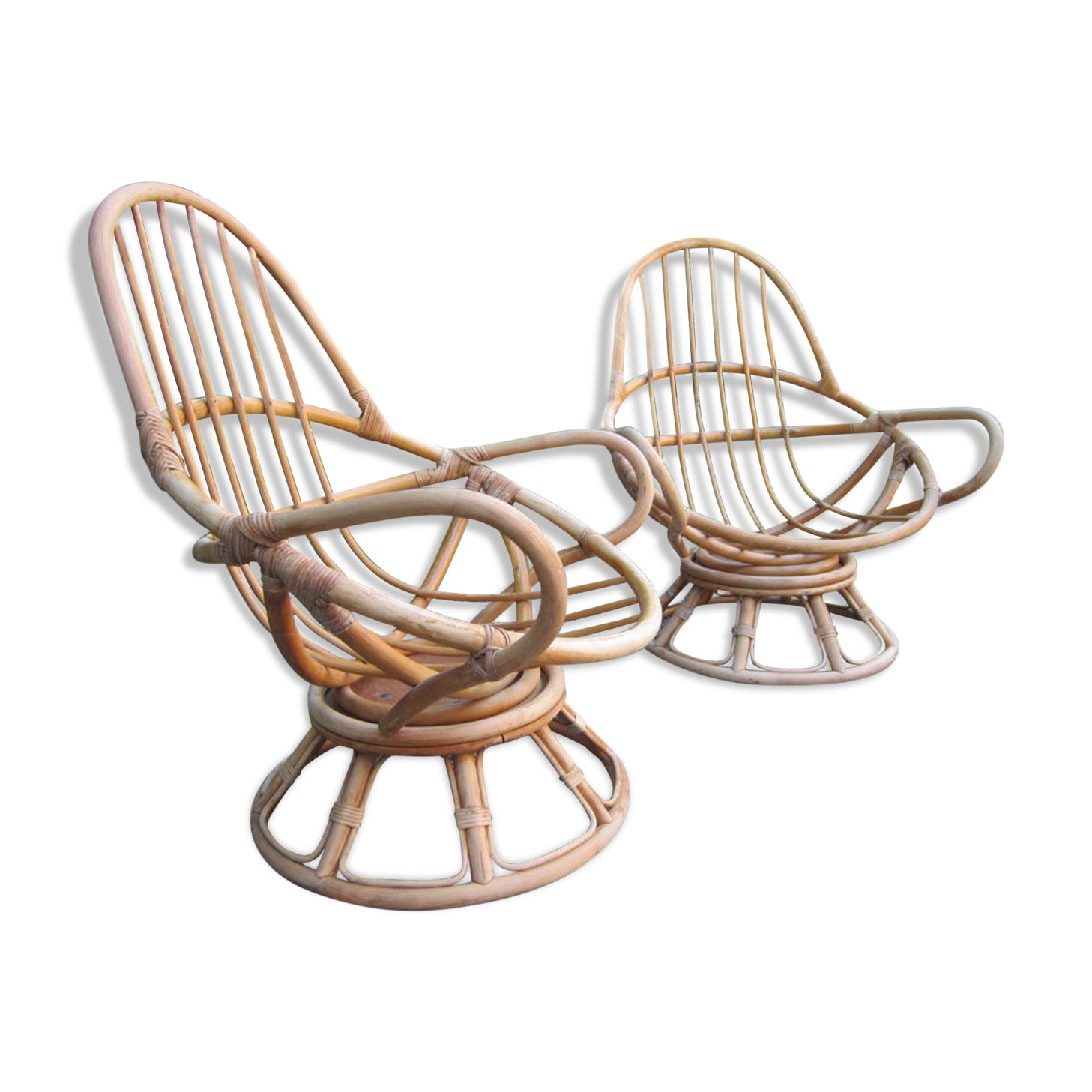 Pair of egg rattan armchairs