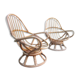 Pair of egg rattan armchairs