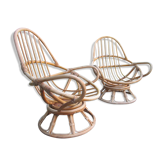 Pair of egg rattan armchairs