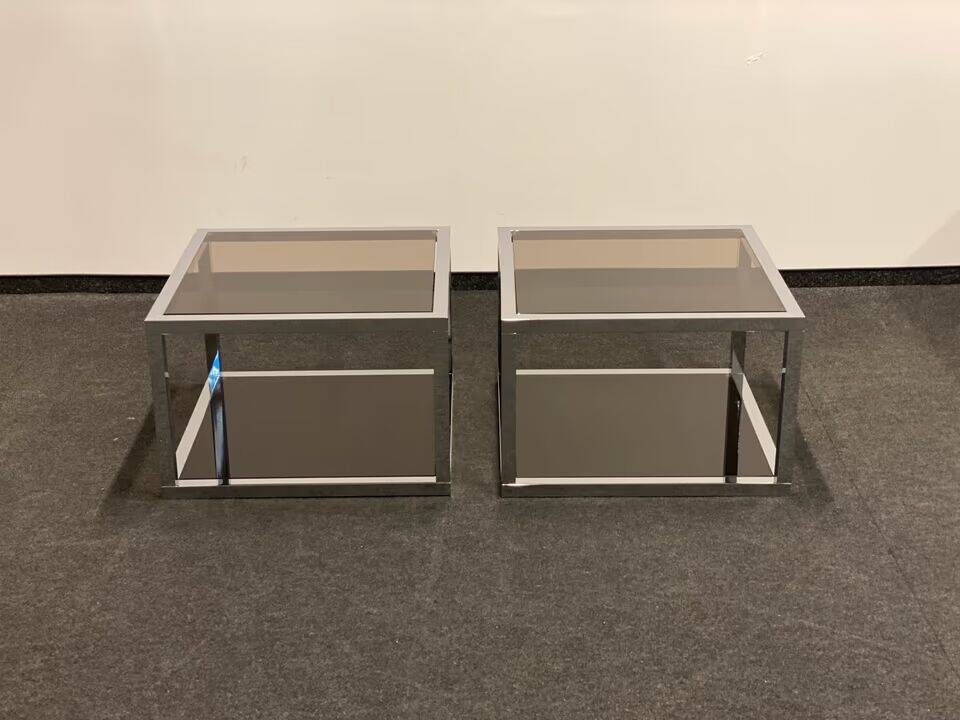 Italian Side Tables - Mid-Century Chrome/Smoked Glass, 1970s