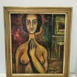 Tableau de nue , huile sur toile signée Montijano 60's