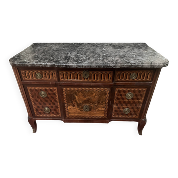 Transition chest of drawers in rosewood and amaranth veneer, 19th century
