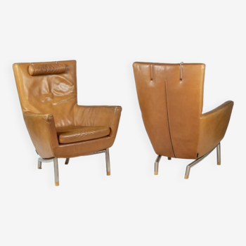Paire de fauteuils en cuir, Gerard Van Den Berg, années 1980