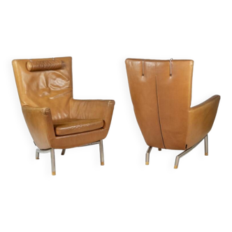 Paire de fauteuils en cuir, Gerard Van Den Berg, années 1980