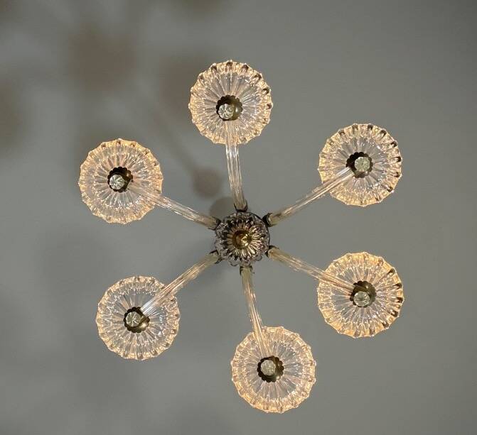 Lustre vénitien en verre de Murano et laiton, vers 1950