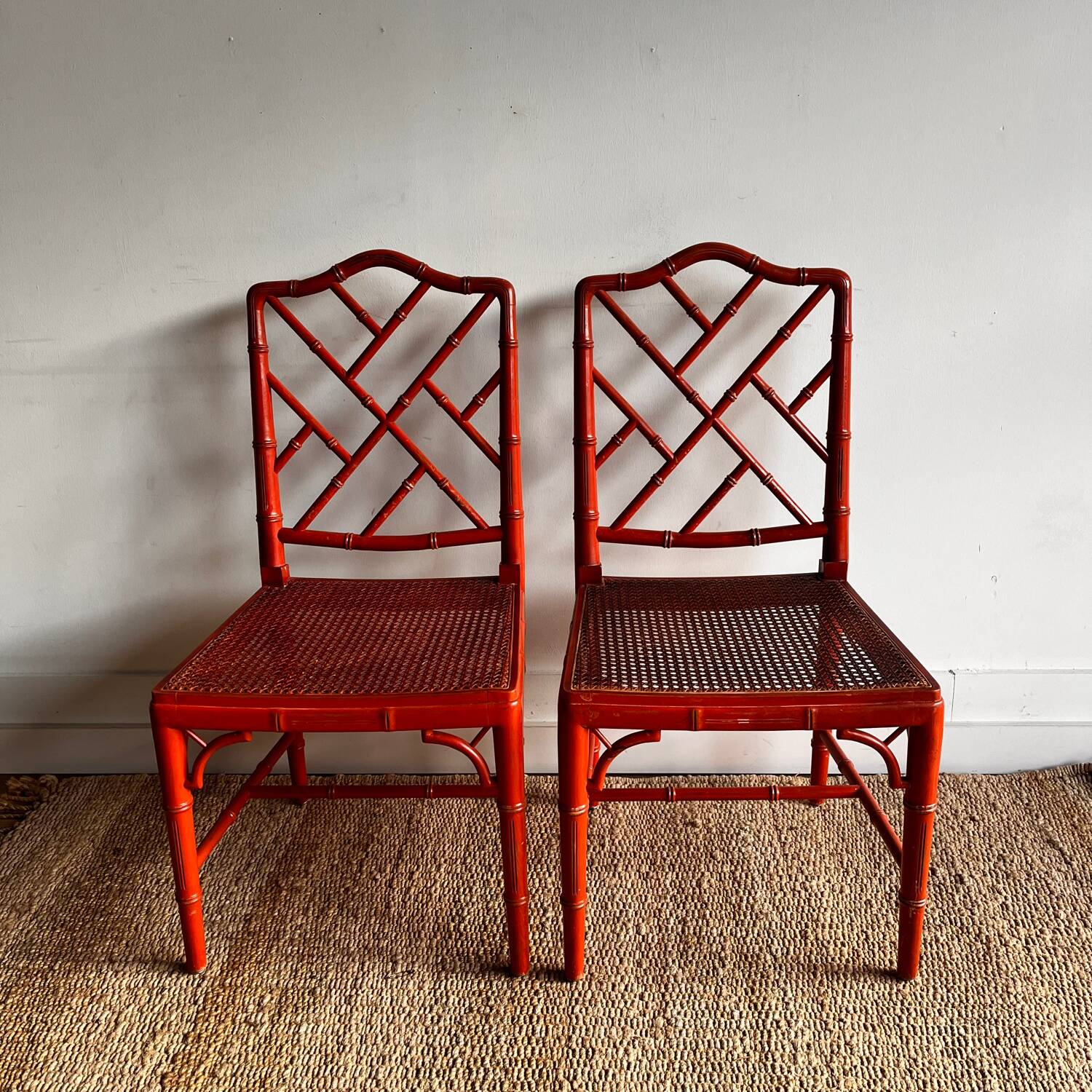 2 Faux Bamboo Dining chairs Chippendale Jonathan Adler