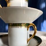 Vintage mocha set 5 coffee cups Napoleon porcelain white frieze green gold by hand