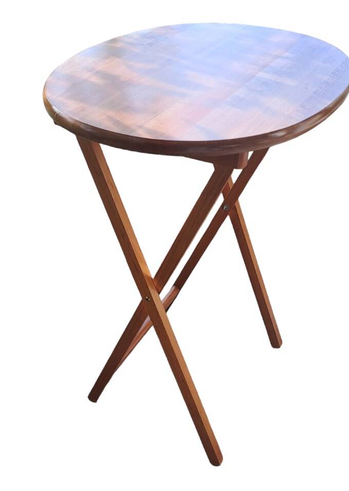 Oval teak wooden folding boat table 1970 Wooden side table sold individually