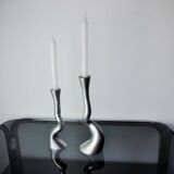 Pair of brutalist candle holders by art3, spain, 1970