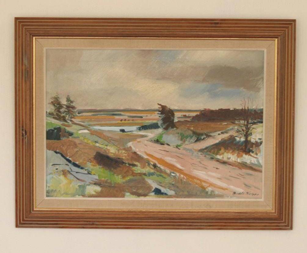 Huile sur toile suédoise – “Paysage” par Budde Nielsen – Signée et encadrée