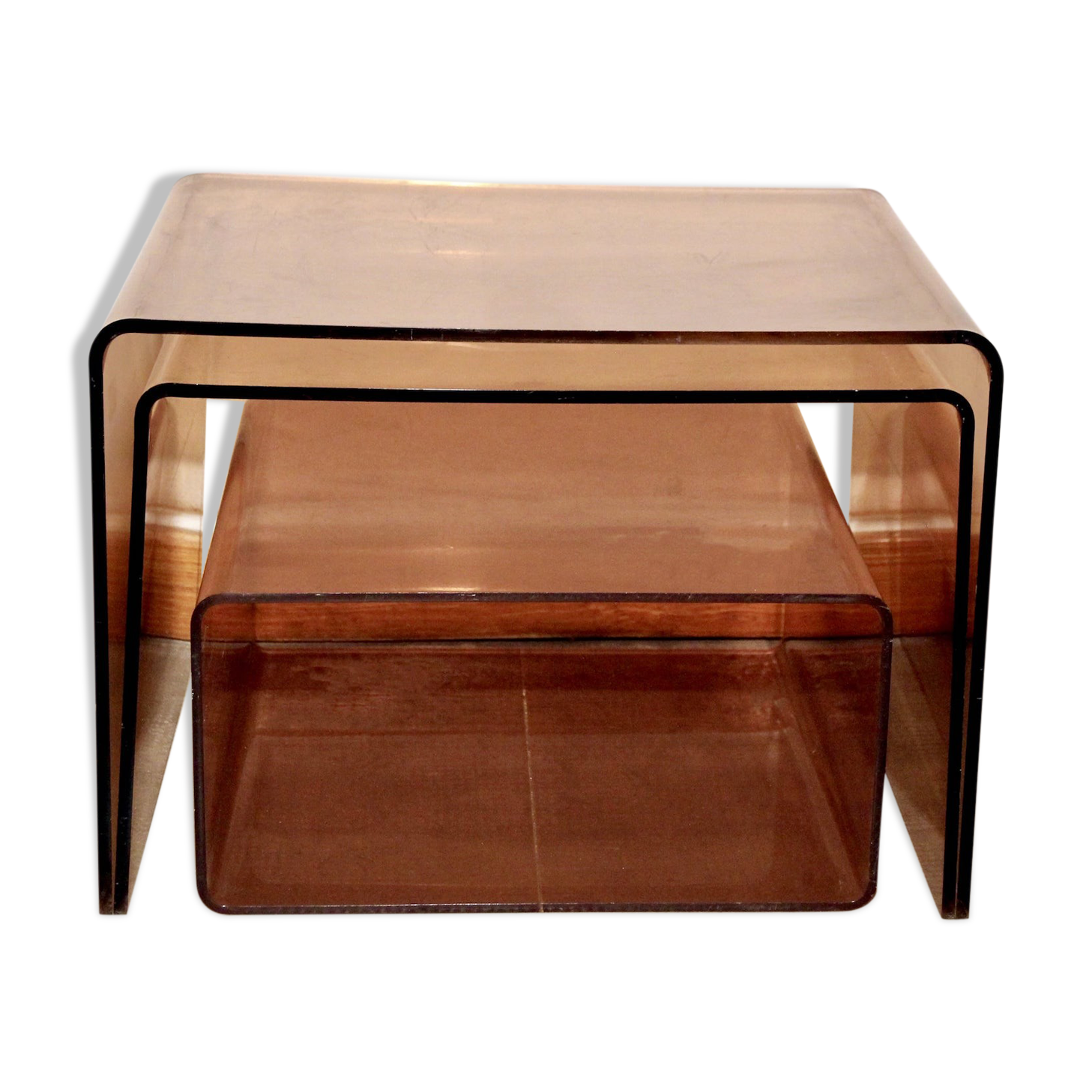 Vintage pull-out coffee tables in smoked plexiglass