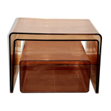 Vintage pull-out coffee tables in smoked plexiglass