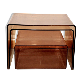 Vintage pull-out coffee tables in smoked plexiglass