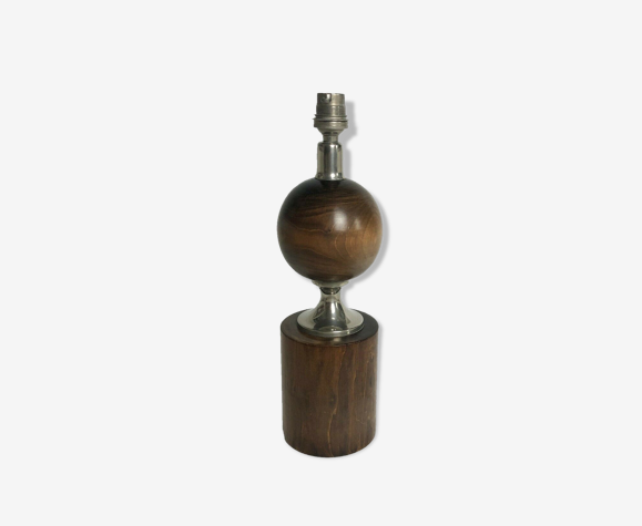 Lampe moderniste oeuf par Philippe Barbier, en noyer et acier chromé, des années 60