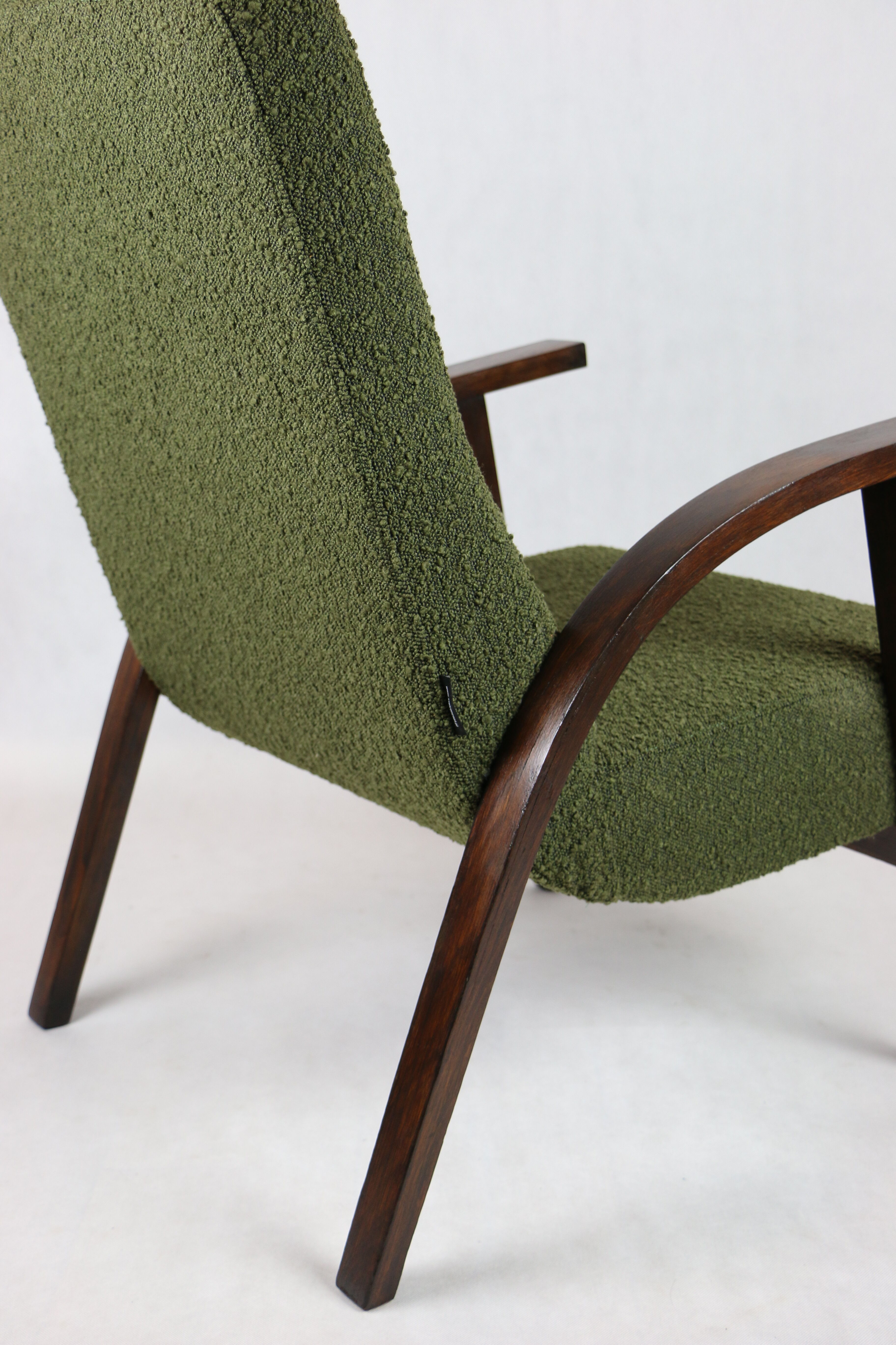 Olive Green Boucle Armchair design by Lejkowski – Leśniewski, 1970s