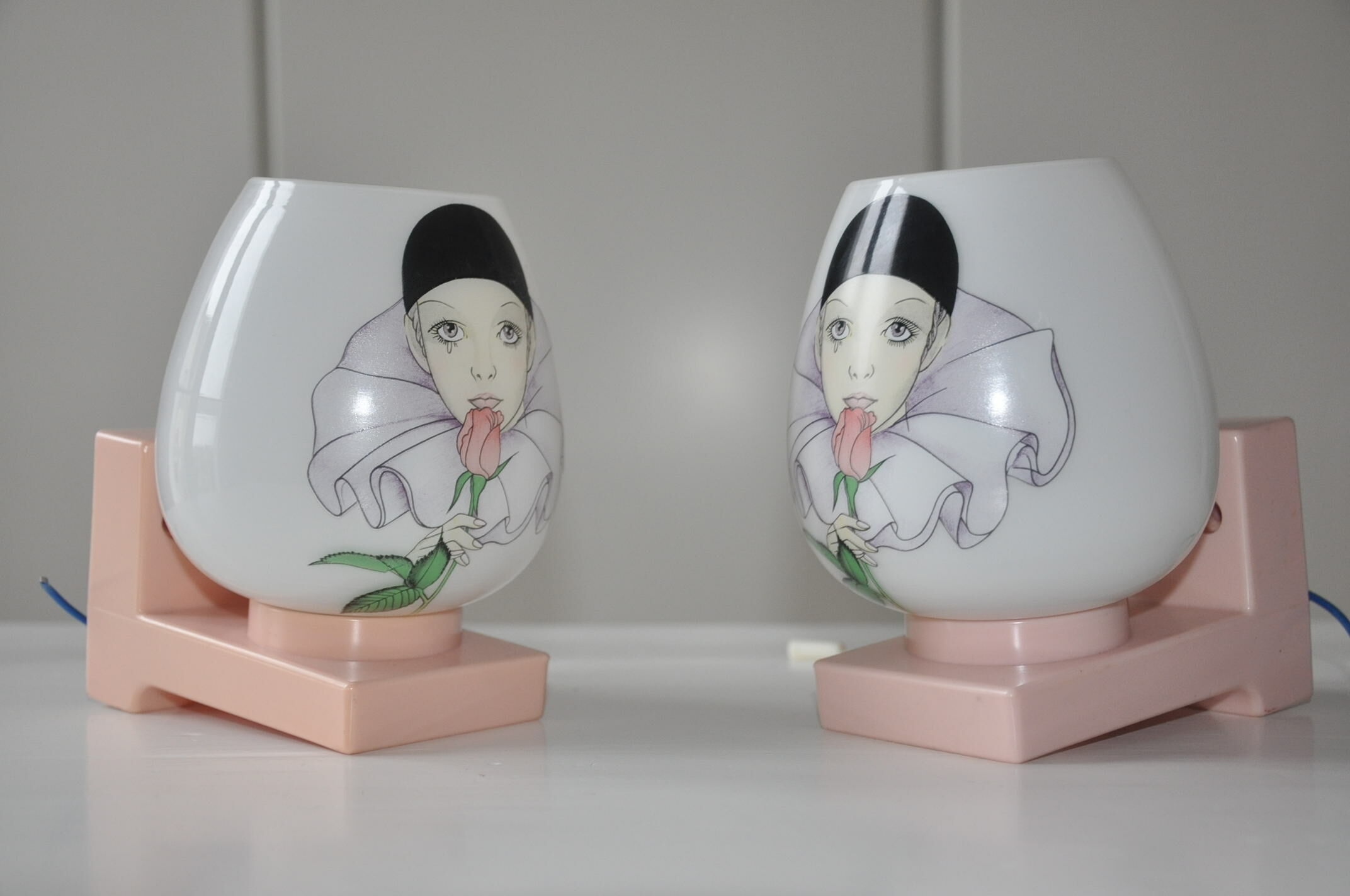 Pair of vintage wall lamps opaline child