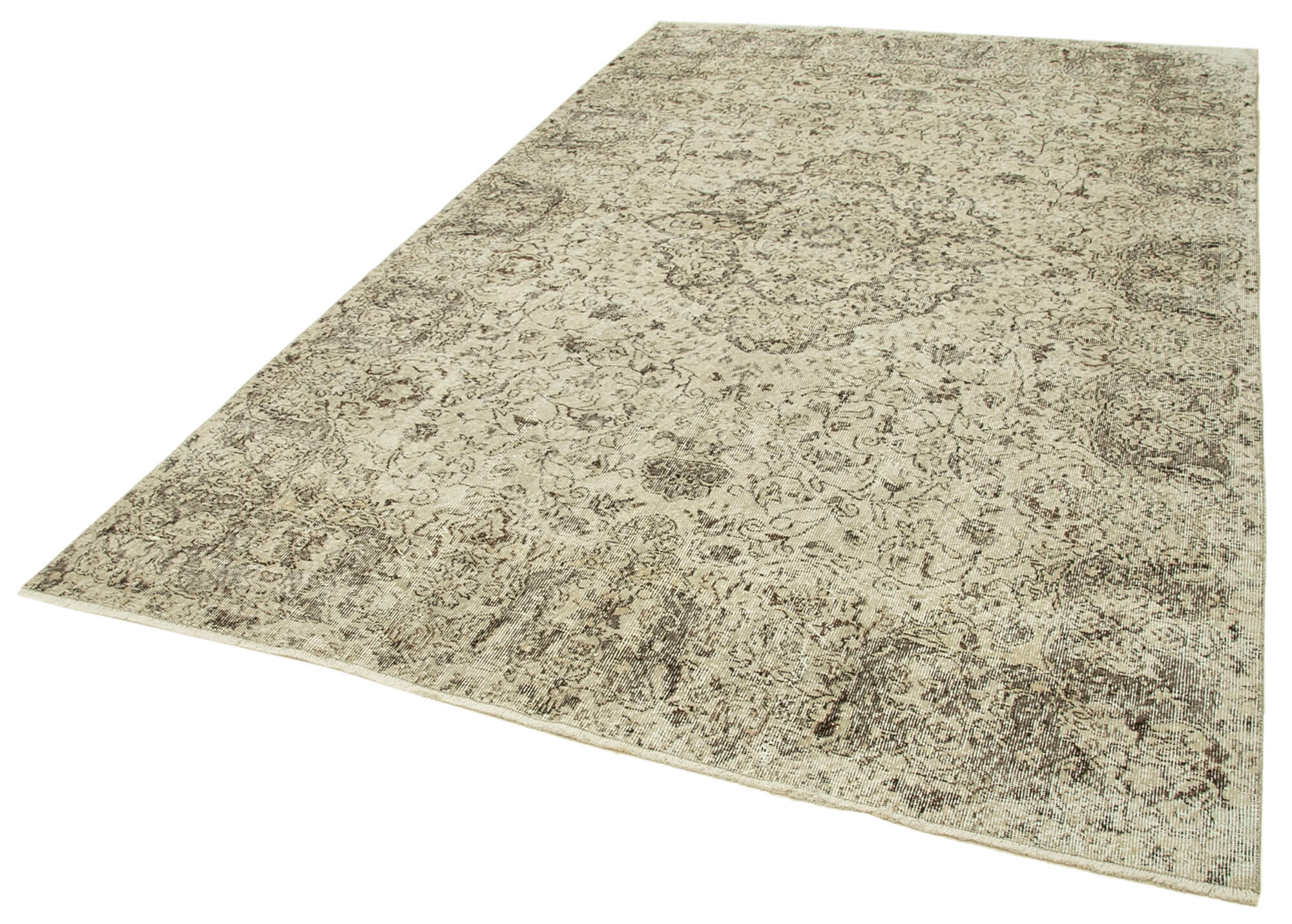Handwoven vintage anatolian beige carpet 198 cm x 316 cm
