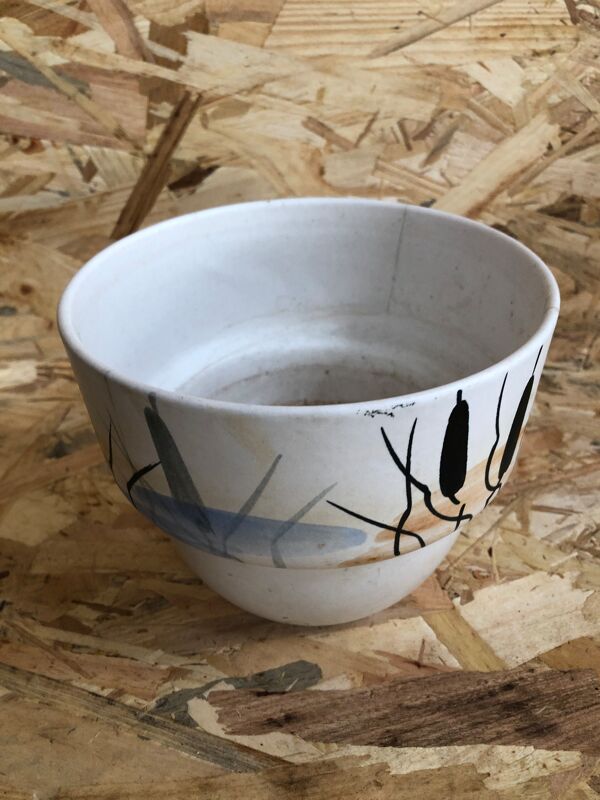 Lot 3 anciens caches pot Milet Sevres céramique décor roseaux vintage