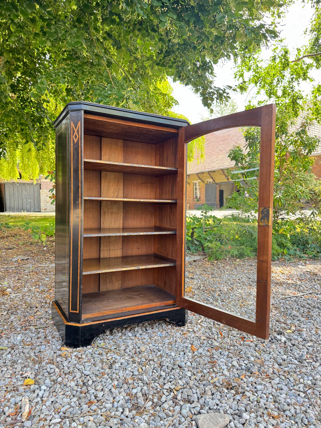 Blackened wooden display case from the Napoleon III period, 19th century