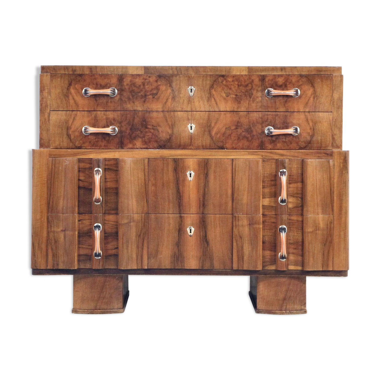 Art deco italian chest of drawers in walnut burl 1930