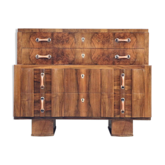 Art deco italian chest of drawers in walnut burl 1930