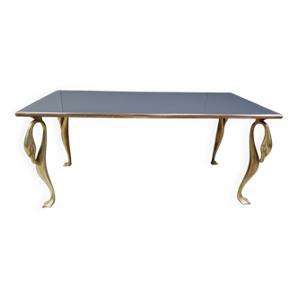 Vintage brass swan coffee table, 1970s