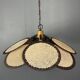 Lampe suspendue en macramé avec ventilateur uchiwa en fibre de rotin, années 1970.