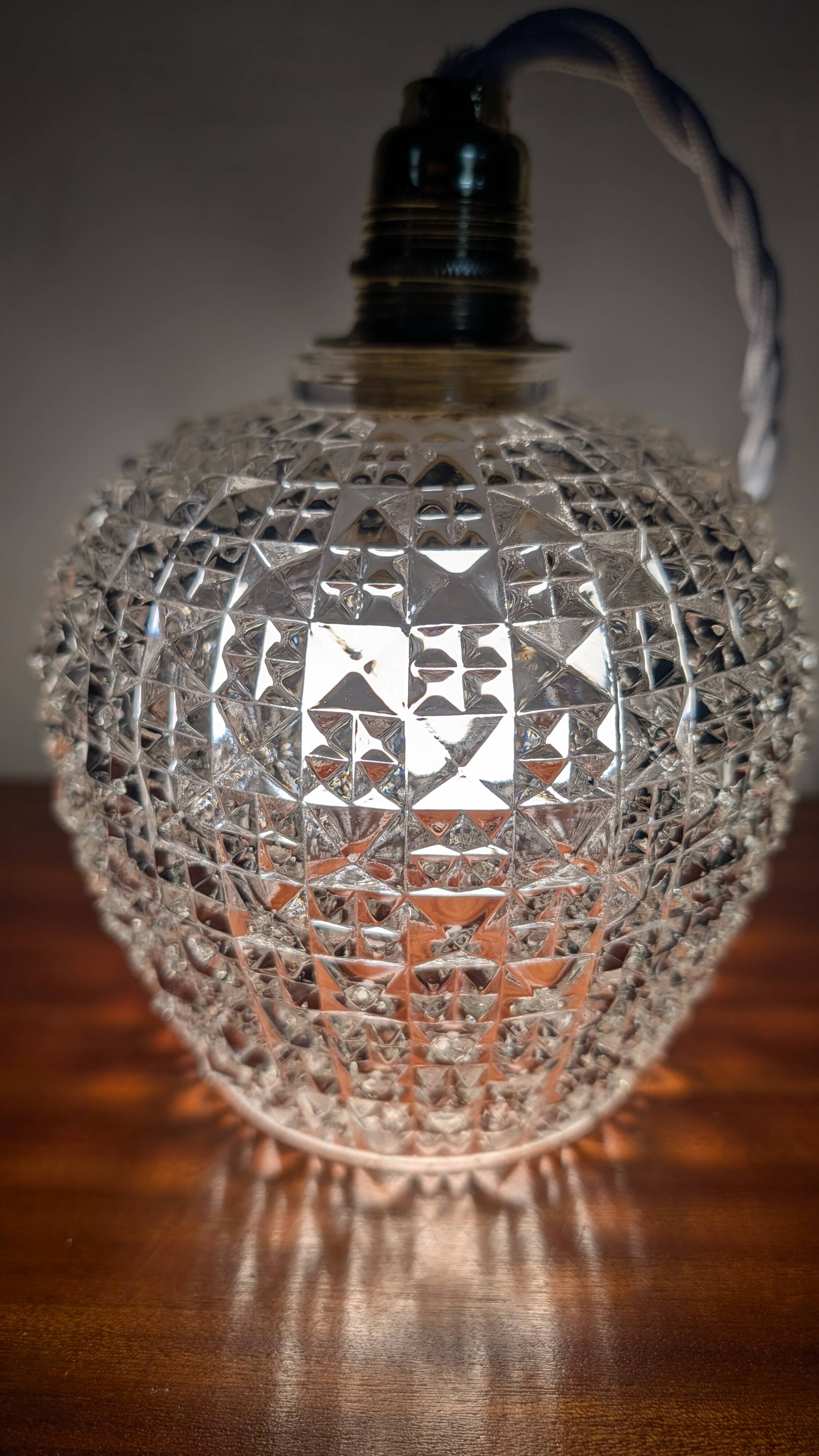 Pyramid relief pressed glass tulip light fixture — 1960s/70s