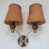 Pair of vintage 1950s double lampshade wall lights