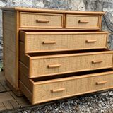 Vintage rattan and woven wicker chest of drawers 1970