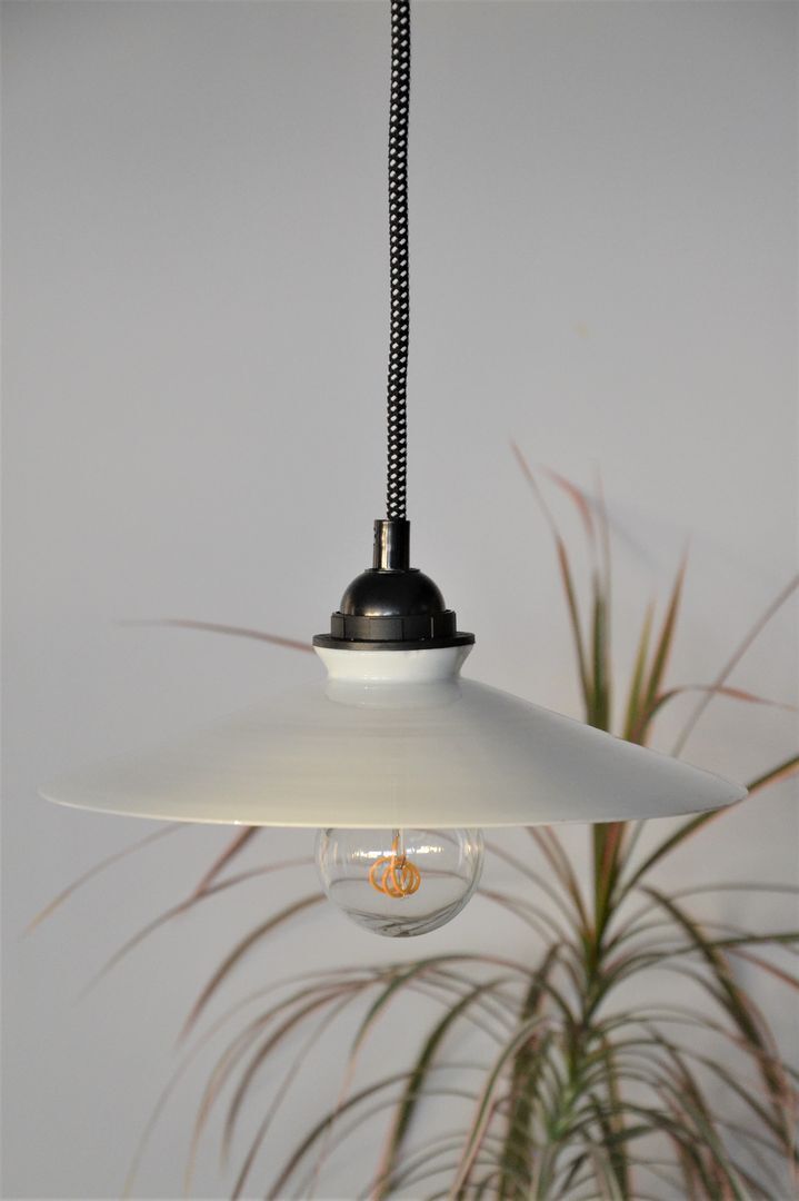 Vintage white opaline pendant lamp and retro cord