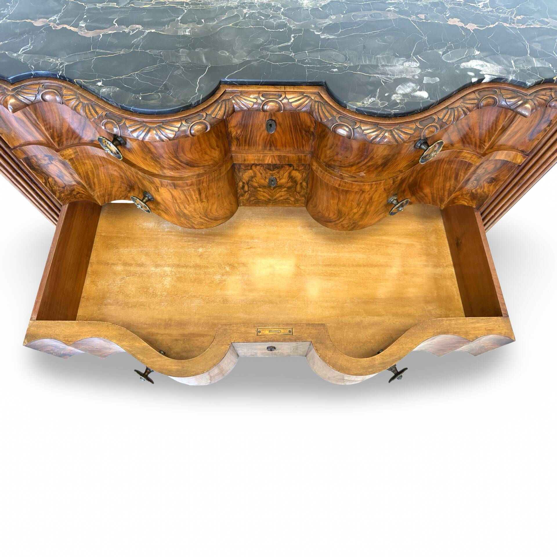 antique walnut serpentine commode
