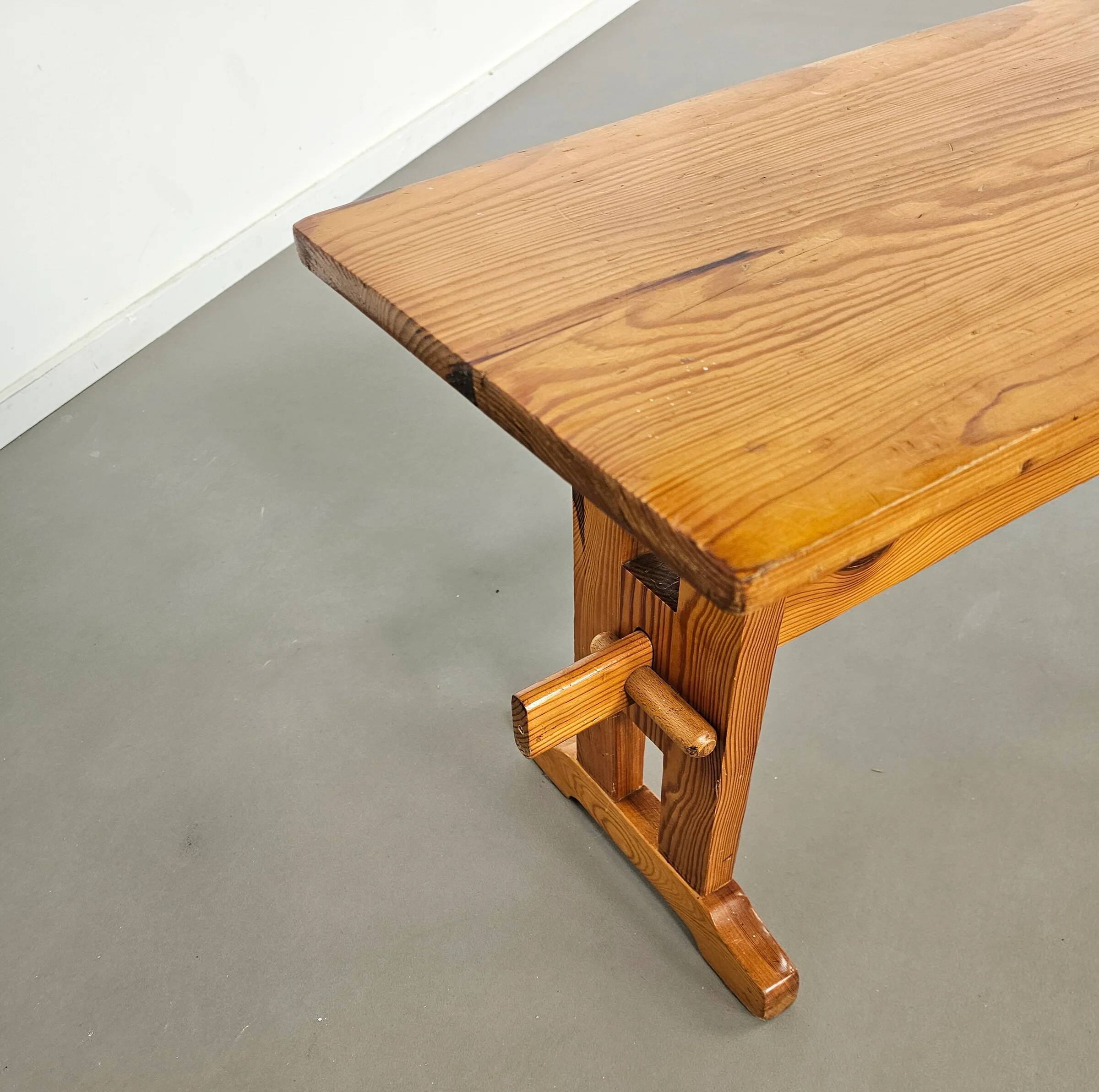 Scandinavian modern solid pinewood benches and dining table, 1970s