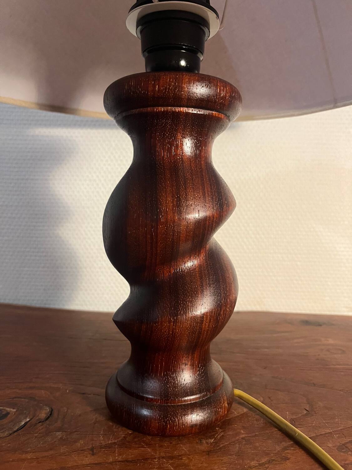 Solid turned wood foot lamp with lampshade