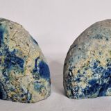 Pair of polished blue agate bookends - 11 cm