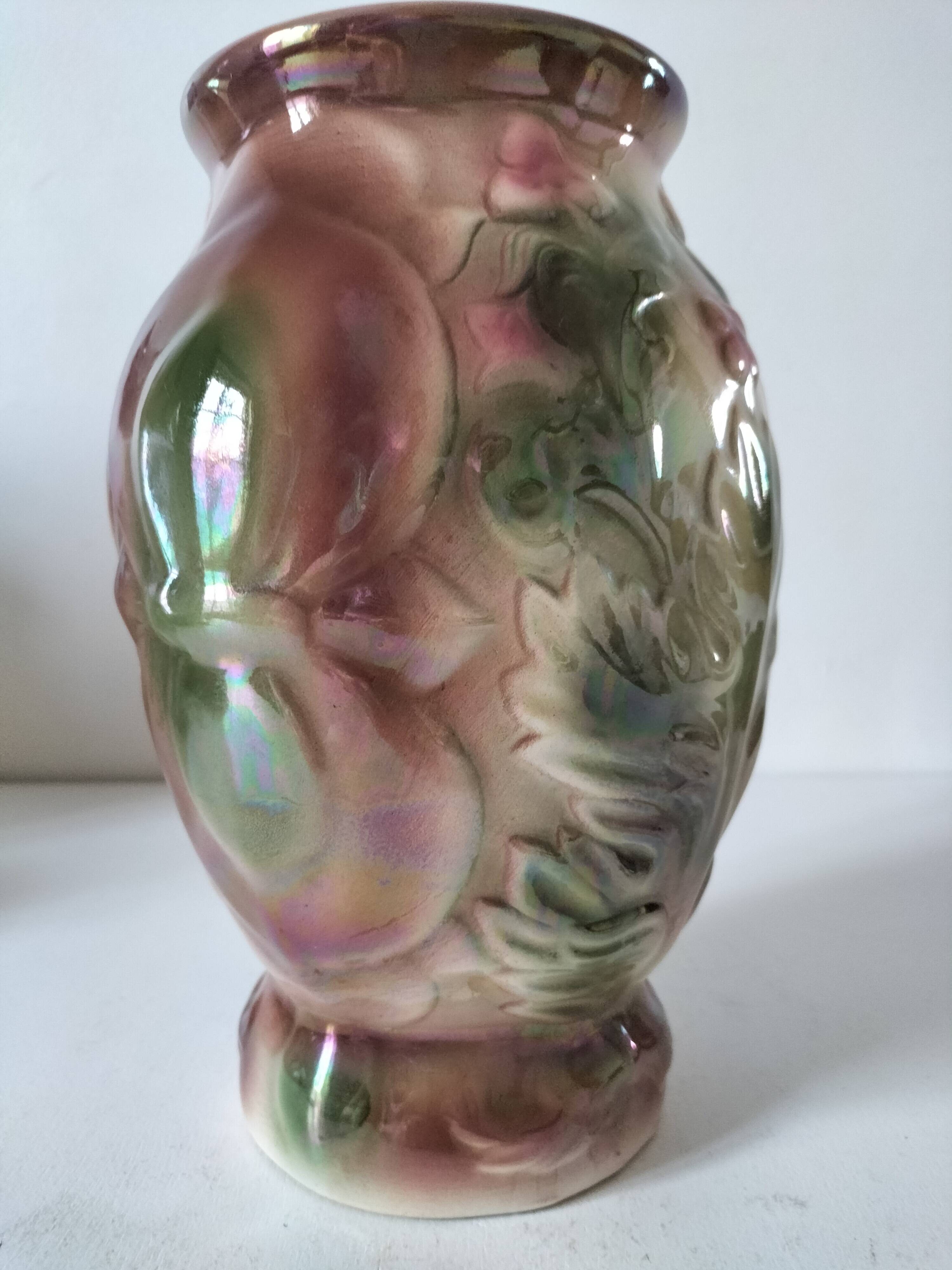 Vintage iridescent molded earthenware vase – 1950s/1960s