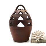 Impressive ceramic candlestick lantern, 1970s stoneware.