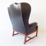 Chesterfield high back leather armchair black from the 1960s