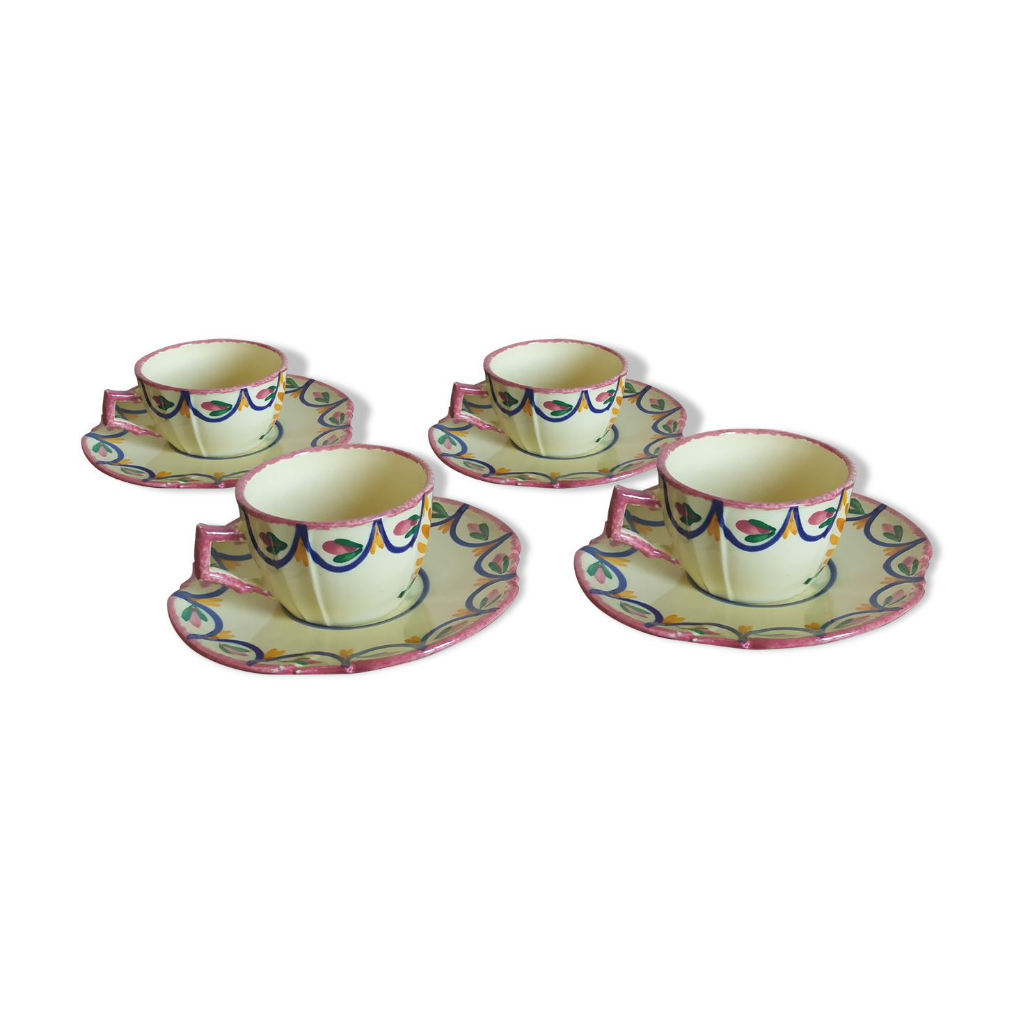 4 cups and saucers of Henriot earthenware