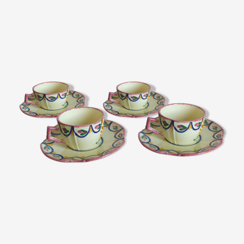 4 cups and saucers of Henriot earthenware