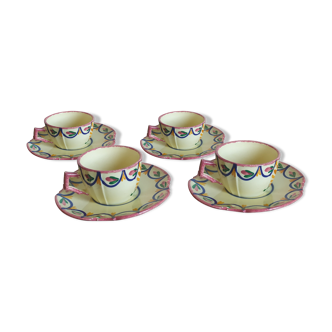 4 cups and saucers of Henriot earthenware