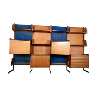 Bibliothèque en bois modulaire moderne, années 50