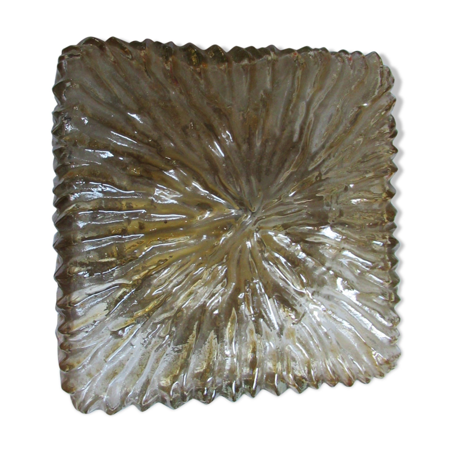 Plafonnier en verre moulé ambré années 60
