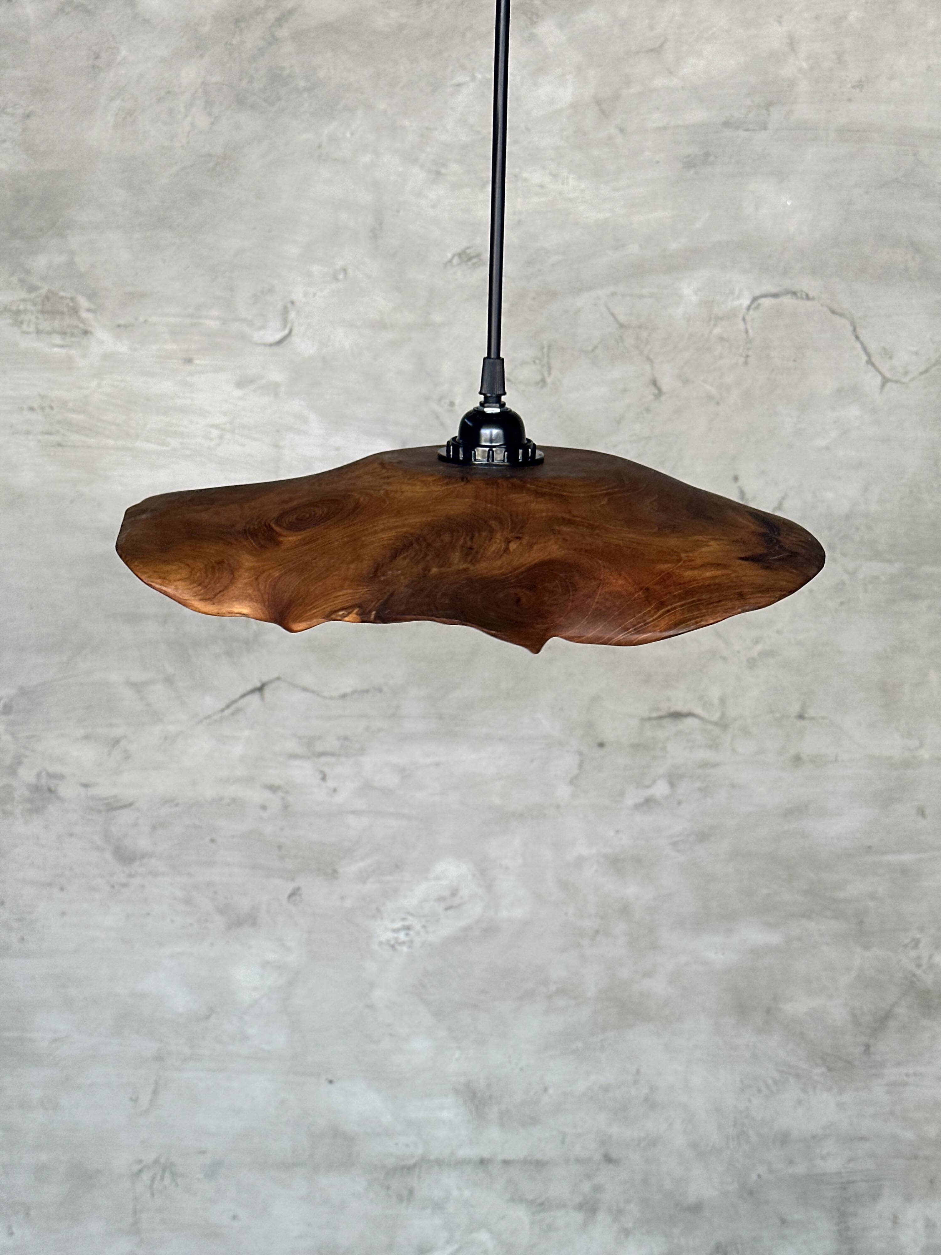 Large pendant light in corrugated teak leaf (Large D:60 H:20)